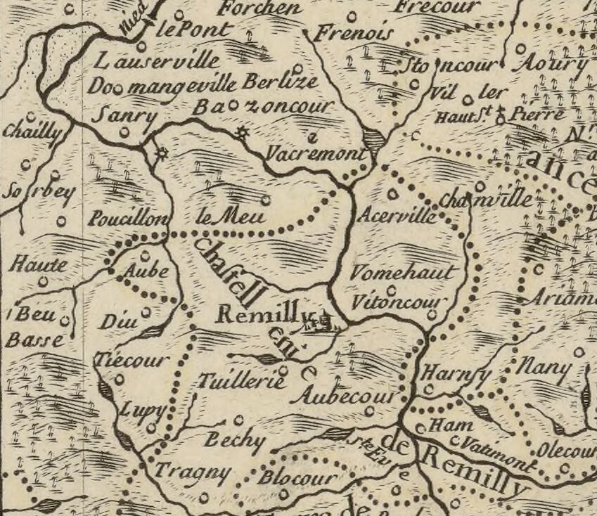 Carte de Henri Sengre - 1692 - Moulin de Bazoncourt