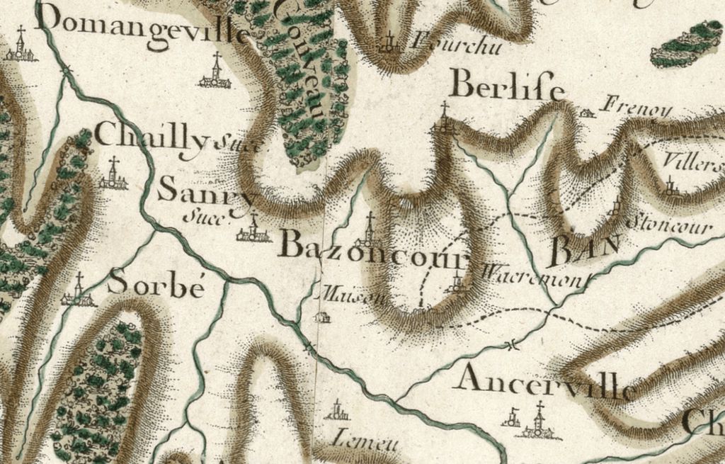 Carte de Cassini montrant la région de Metz au XVIIIe siècle