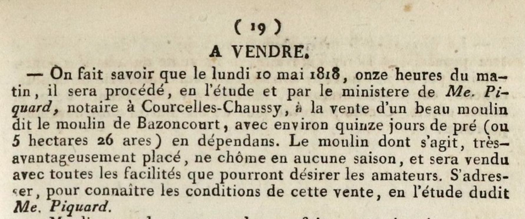 Annonce de vente 1818