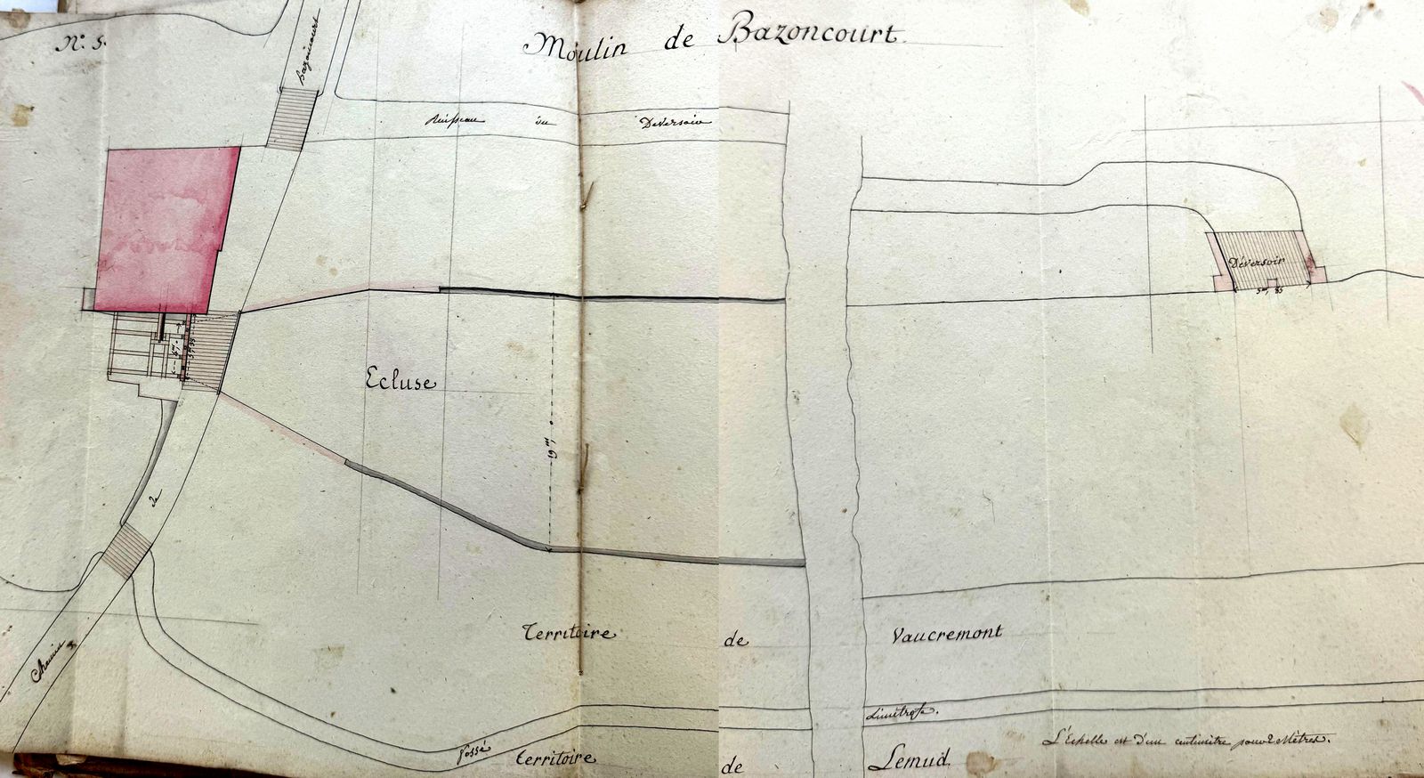Plan du Moulin de Bazoncourt en 1839