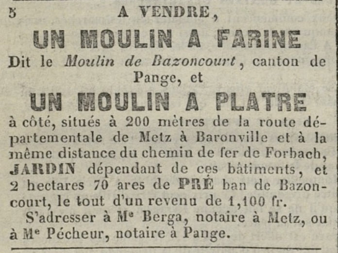 Moulin de Bazoncourt à vendre