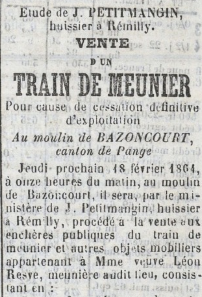 Vente train de meunier