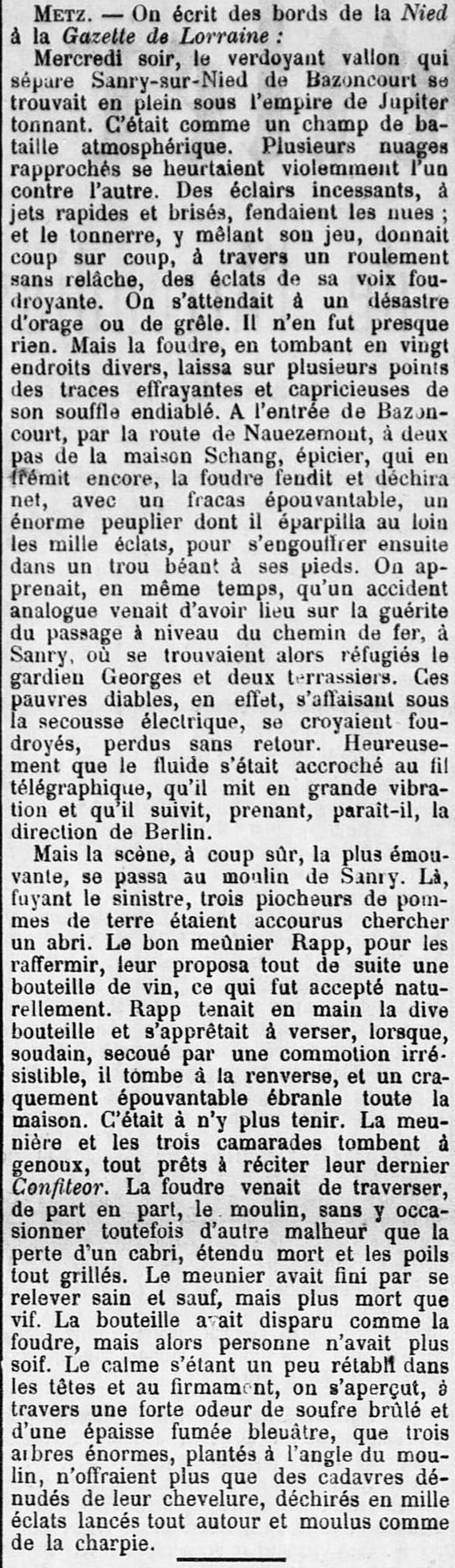 Foudre au moulin de Sanry - 1881