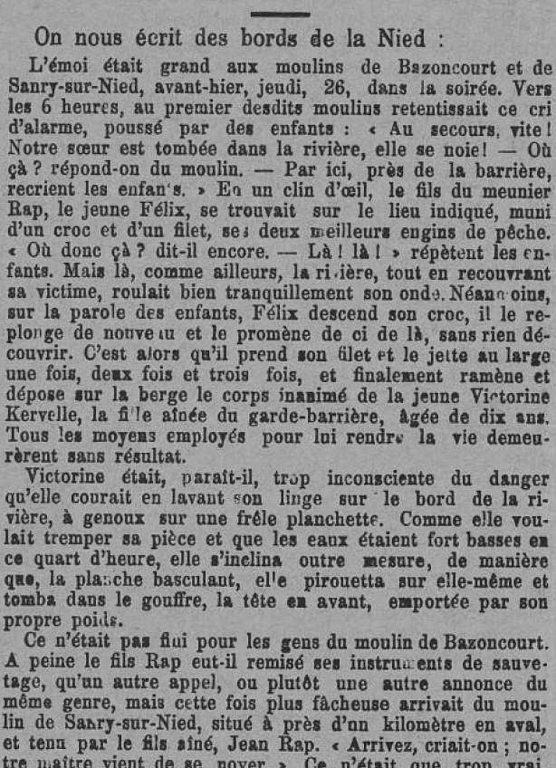 Noyade accidentelle de Victorine Kervelle