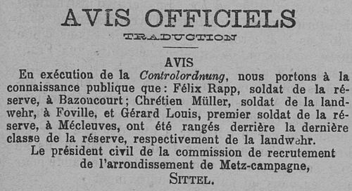 Avis militaire Félix Rapp 1887