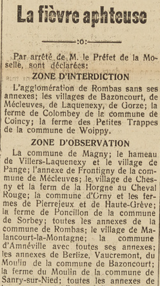 Fièvre aphteuse à Bazoncourt